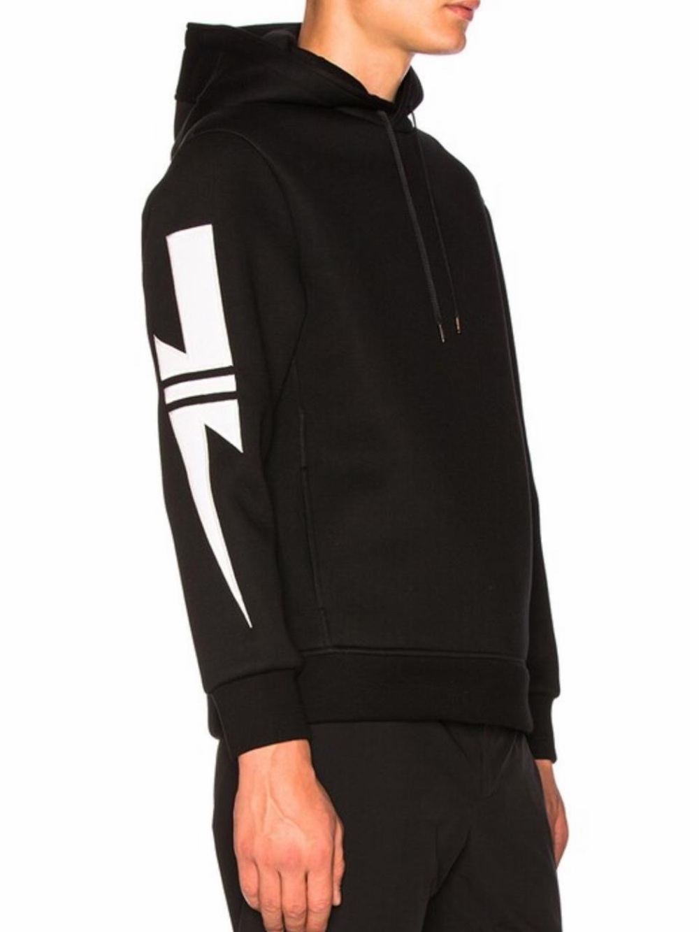 Neil Barrett Black Hoodie with White Sleeve Graphic